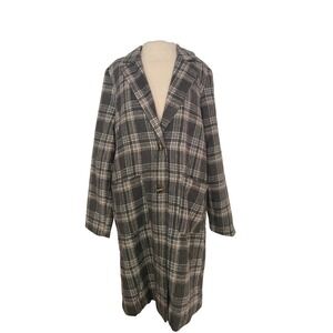 Shero Plaid Overcoat Women L Gray Pink Polyester Long Trench Classic Academia